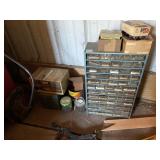 ORGANIZER BINS FILLED WITH NUTS, TAX, SCREWS,