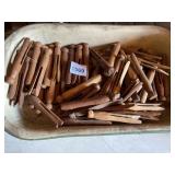 WOOD CLOTHES PIN IN PORCELAIN BAKING PAN