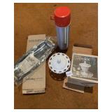 THERMOS, KROMEï¿½S TRAY, MILK GLASS COVERED CANDY