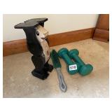 HAND WEIGHTS AND WOOD HANDCRAFTED PANDA THAT