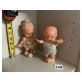 2 VINTAGE CUPPIE DOLLS W/ HAND KNIT OUTFITS