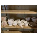 SET OF MILK GLASS CUPS, CREAMER, SUGAR ETC.