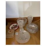 GLASS VASES, DISH, ETC.
