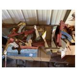 ASSORTED WHIRLY GIGS OF MAN SAWING AND A BOAT