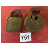2 BRASS ANTIQUE LOCKS EXCELSIOR 6 LEVER, SARGENT