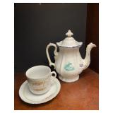 ANTIQUE TEAPOT HAS HAIRLINE CRACKS AND FATHER CUP