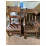 OAK ROCKER AND STURDY OAK CHAIR