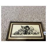 LEON BURROWS DOG PRINT FRAMED