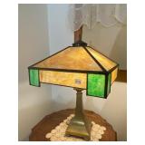 SLAG GLASS SQUARE LAMP W/ BRASS BASE AND PAW FEET