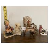 ROCKING MINIATURE CHAIR, BEAR CANDLE HOLDER,
