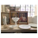 SUGAR BOWL, VINTAGE IRON ELECTRIC LAMP, FLOWER