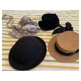 STRAW HAT, 2 VELVET HATS, BONNET