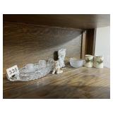 BOAT SHAPE SALT/PEPPER SET, DOG FIGURINE, ETC.