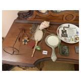 KITCHEN PRAYER PLATE, SILVER TONE MIRROR, BRUSH,