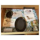 BETSY GUTMAN PRINTS, 2 OVAL FRAMES, ANGEL FIGURE