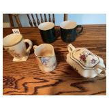 STEUBENVILLE IVORY PATTERN SUGAR DISH AND MUGS