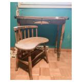 CURVED PRIMITIVE WOODEN DESK WITH MATCHING CHAIR,