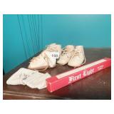VINTAGE BABY BOOTS, FIRST LIGHT BAPTISM CANDLE,