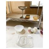 OPALESCENT BOWL, ASHTRAY, SALT/PEPPER SHAKER