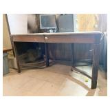 LARGE WOODEN DESK WITH CHANNELED LEGS,