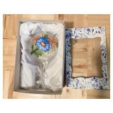 HAND MADE BLOWN GLASS OIL LAMP, HAND PAINTED, K&K