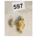 GOLD TONE OWL/BIRD BROOCH AND AVON GOLD TONE OWL