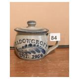 SIGNED SALT GLAZE CROCK WITH HANDLE AND LID,