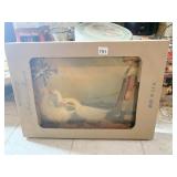 CHILD WITH GEESE CLOCK IN ORIGINAL BOX, 22" L,