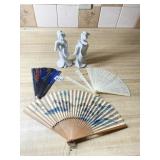 ASIAN HAND FANS, SOME REPAIRS NEEDED, HOMCO