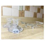 GREEK KEY FOOTED GLASS DISH, CUT GLASS PAIR OF