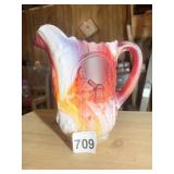 DUTCH WINDMILL MARBLE LOOK GLASS PITCHER, GREAT