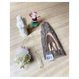 CARVED WOODEN NATIVITY SCENE, FANCY BEADED