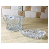 SCALLOPED GLASS DISH WITH HANDLES 6", CUT GLASS