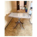 BRANDT MAHOGANY TABLE W/ LIFT OFF GLASS TOP BRASS