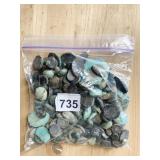 BAG OF GREEN POLISHED STONES AND MINERALS, SOME
