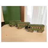 3 GREEN AMERICAN FLYER LINES TRAIN CARS