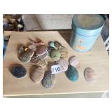 VINTAGE VALENTINES TIN WITH POLISHED ROCK