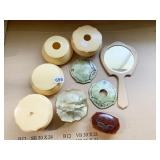 VINTAGE VANITY CONTAINERS, CELLULOID/BAKELITE