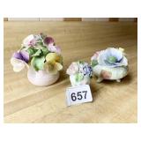 PORCELAIN FLOWER DECORATIONS, MADE IN ENGLAND,