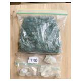 BAG OF CLEAR QUARTZ CHUNKS, BAG OF GREEN MINERALS