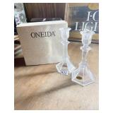 ONEIDA CRYSTAL CANDLESTICK HOLDERS IN BOX, BOX