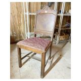 ANTIQUE WOODEN CHAIR WITH UPHOLSTERED SEAT, NEEDS
