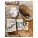 BIBLES, ROSARIES, WALL PLAQUE AND BASKET
