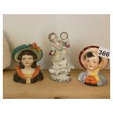 HEAD VASES MADE IN OCCUPIED JAPAN, ONE WITH CHIP