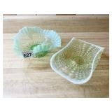 GREEN AND WHITE OMBRE GLASS DECORATIVE DISHES,