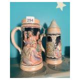 GERMAN BEER STEINS, ONE WITH LID, CHEERY CULTURAL