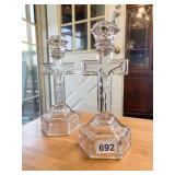 HEAVY GLASS CRUCIFIX CANDLE HOLDERS 9"
