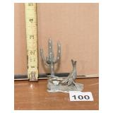 PEWTER ROADRUNNER AND CACTUS FIGURINE