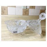 VERY NICE 9" GLASS LIDDED CANDY DISH WITH BIRD
