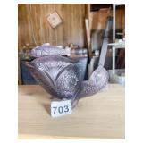 JOHN KEMPLE FISH DISH, PURPLE GLASS WITH LITTLE